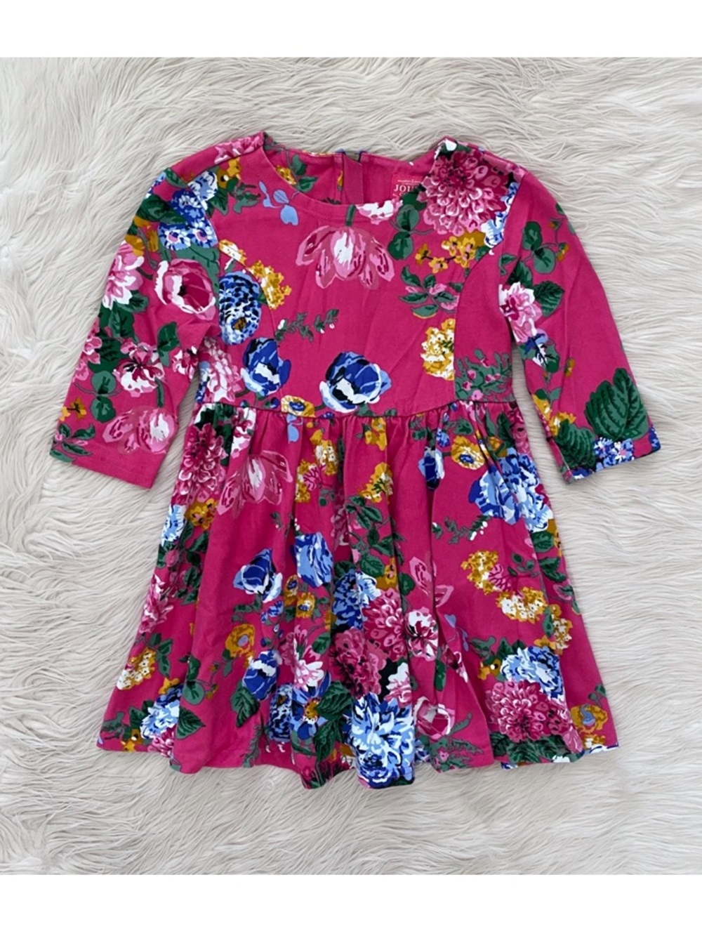Joules Girls 6 Pink Blue Floral Long Sleeve Cotton Causal Dress Preppy Whimsical